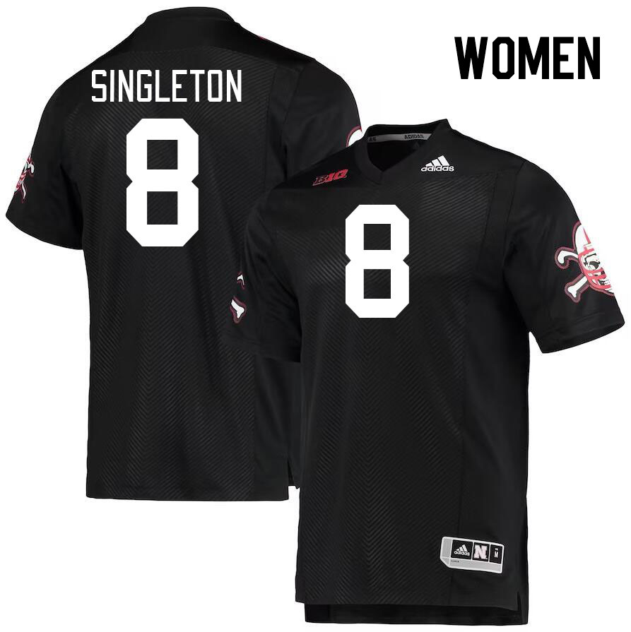 Women #8 DeShon Singleton Nebraska Cornhuskers College Football Jerseys Stitched Sale-Black